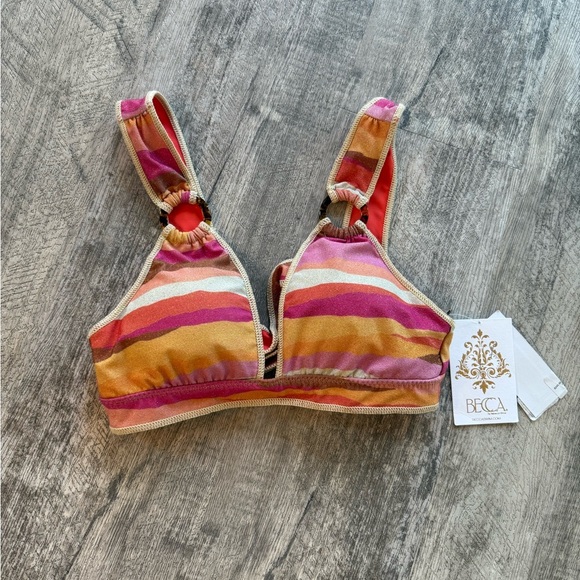 BECCA Canyon Sunset Pink and Orange Triangle Bikini Top, M - Picture 6 of 8